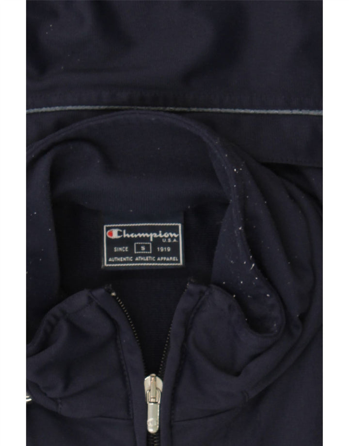 CHAMPION Mens Hooded Tracksuit Top Jacket Small Navy Blue Polyester Vintage Champion and Second-Hand Champion from Messina Hembry 