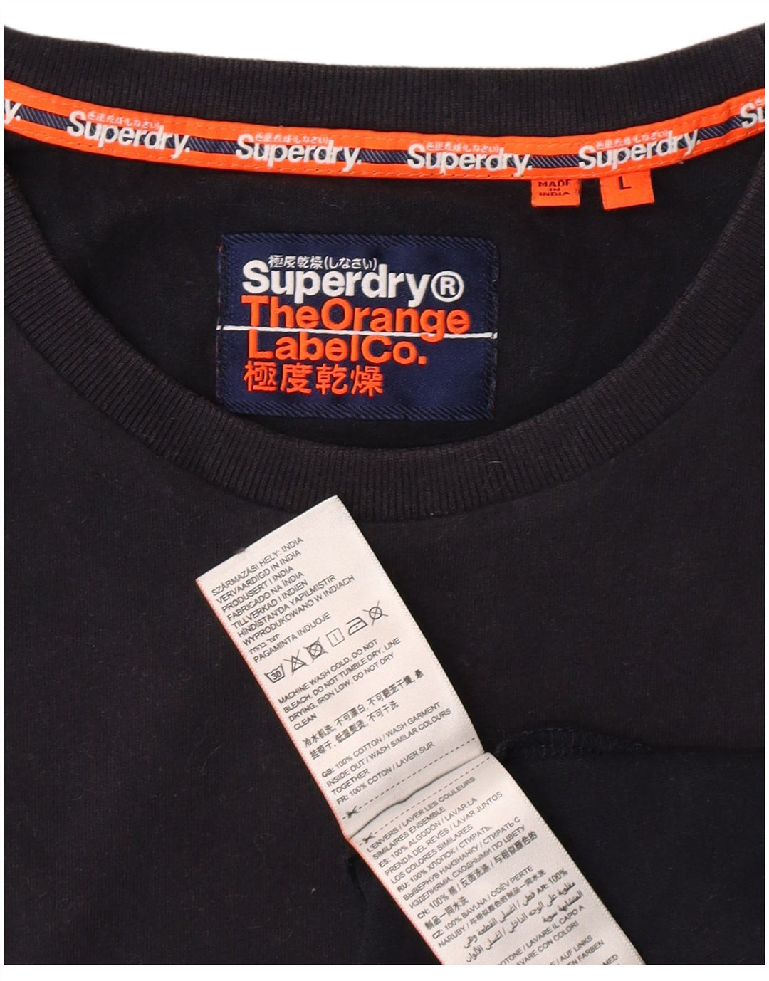 SUPERDRY Herre T-Shirt Top Stor Sort Bomuld Klassisk