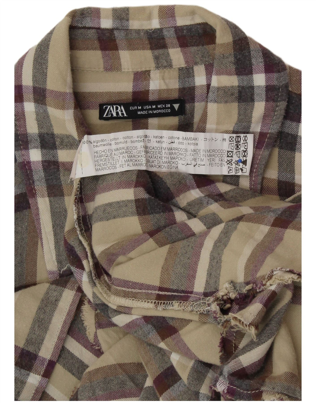 ZARA Dame Oversized Flanell Shirt UK 14 Medium Beige Plaid Bomuld