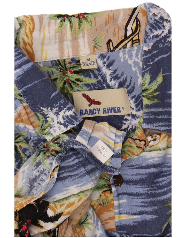 Randy River Kortærmet Herreskjorte Størrelse 39/40 Medium Blue Viscose Hawaiian