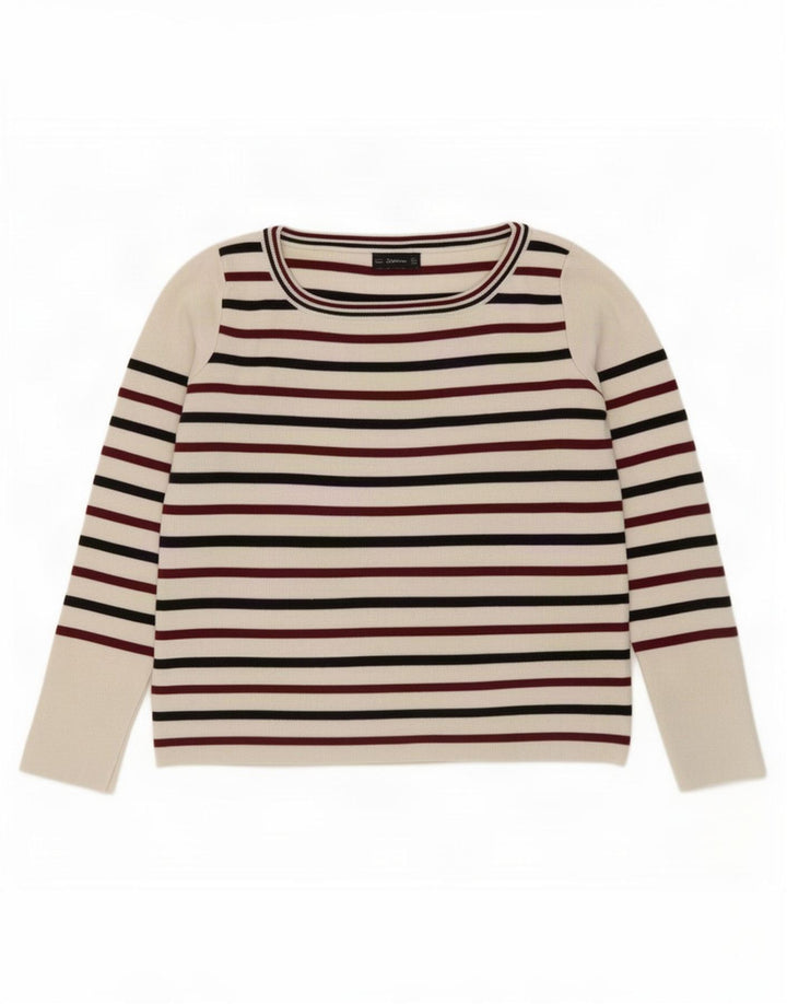 Zara Womens Crop Top Langærmet UK 12 Medium White Striped