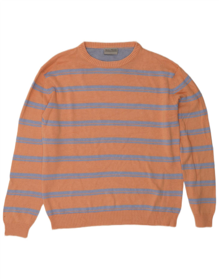 Angelo Muroni Herre Boat Neck Jumper Sweater UK 40 Medium Orange Stribet