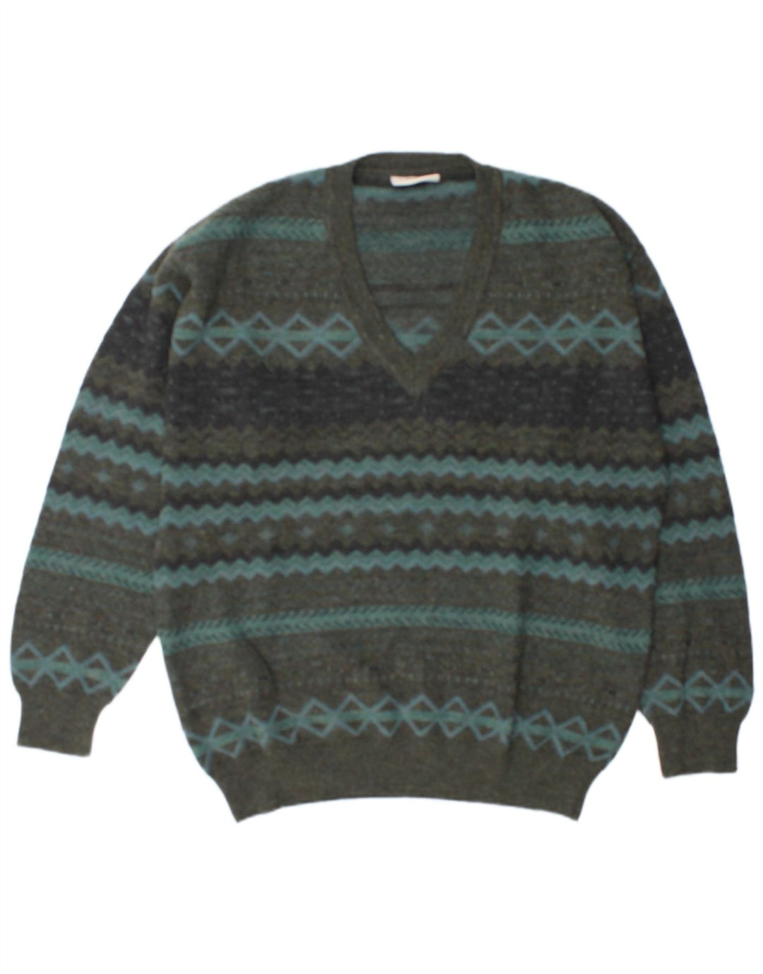 Rodes Herre V-hals sweater XL Grøn Geometrisk Uld