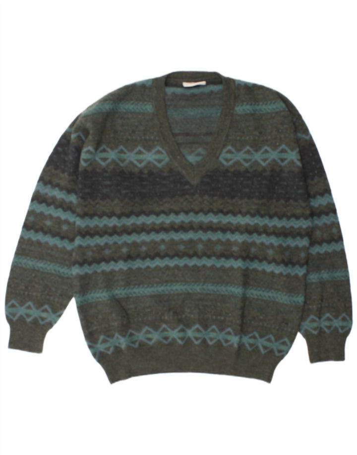 Rodes Herre V-hals sweater XL Grøn Geometrisk Uld