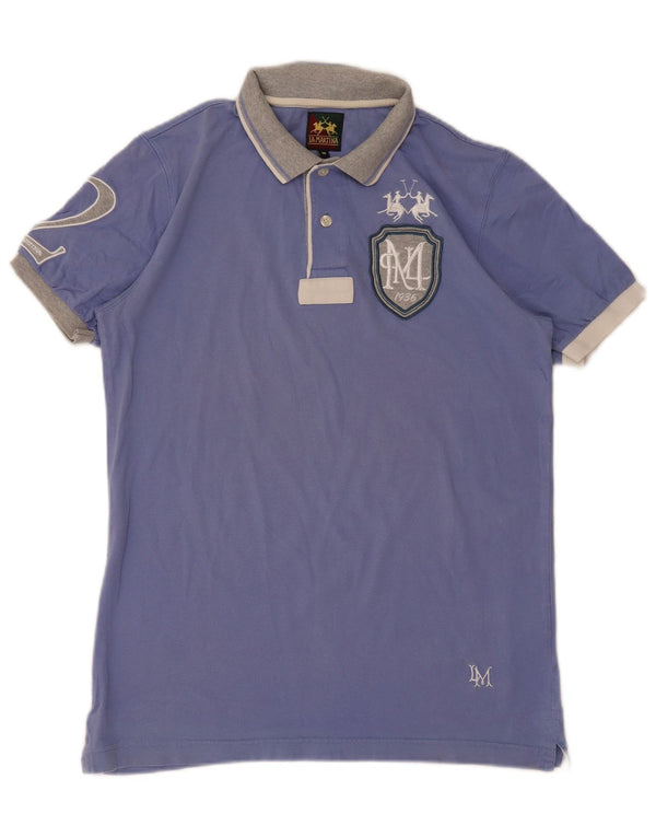 La Martina Mens Graphic Rugby Polo Shirt Medium Blue Cotton