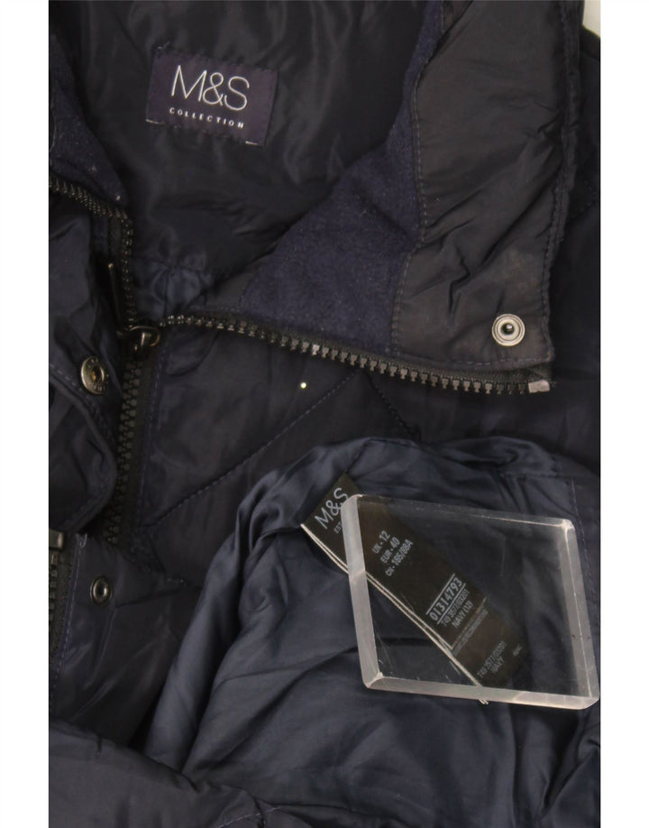 Marks & Spencer Quiltet jakke til kvinder UK 12 Medium Navy Blue Polyester