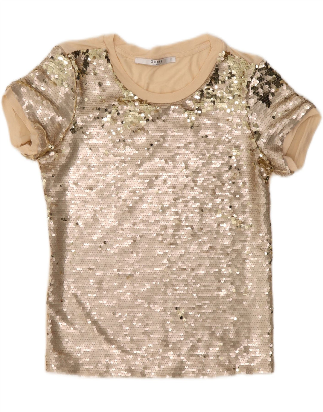 Guess Dame Pailletbluse Top UK 10 Small Beige