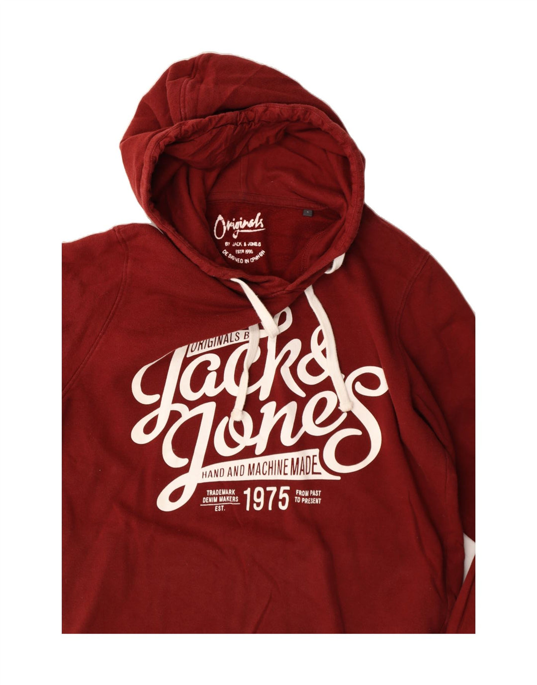 JACK & JONES Mens Graphic Hoodie Jumper Small Red Cotton Vintage Jack & Jones and Second-Hand Jack & Jones from Messina Hembry 