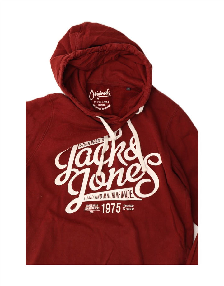 JACK & JONES Mens Graphic Hoodie Jumper Small Red Cotton Vintage Jack & Jones and Second-Hand Jack & Jones from Messina Hembry 
