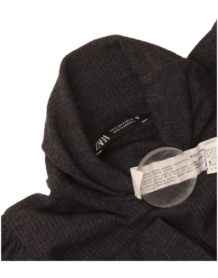 Zara Dame Rullehals Kortærmet Jumper Kjole UK 8 Lille Grå Polyester