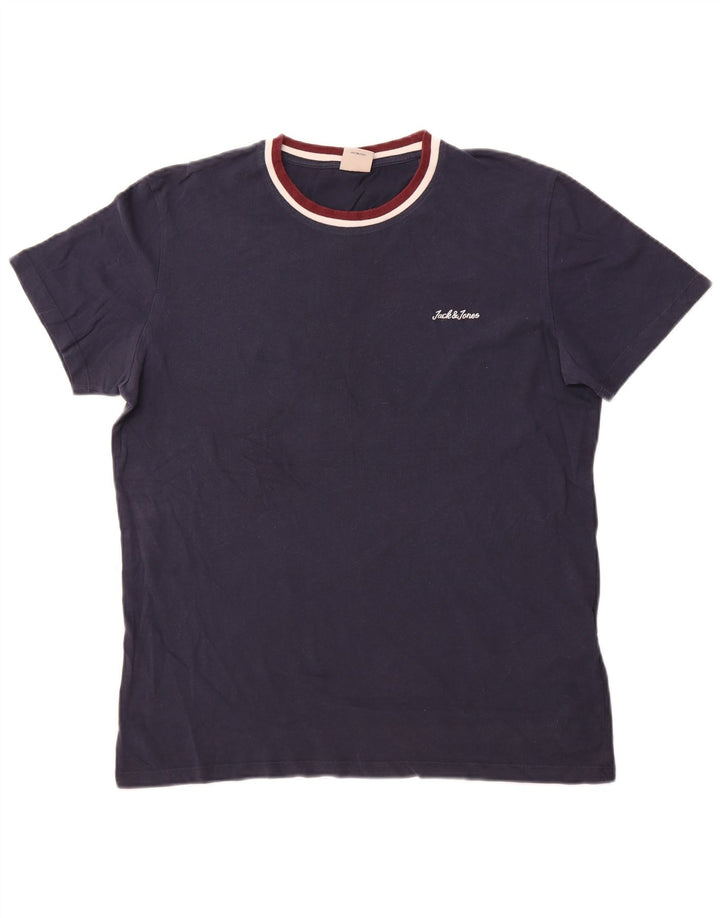 JACK & JONES Herre T-shirt Top Stor marineblå bomuld