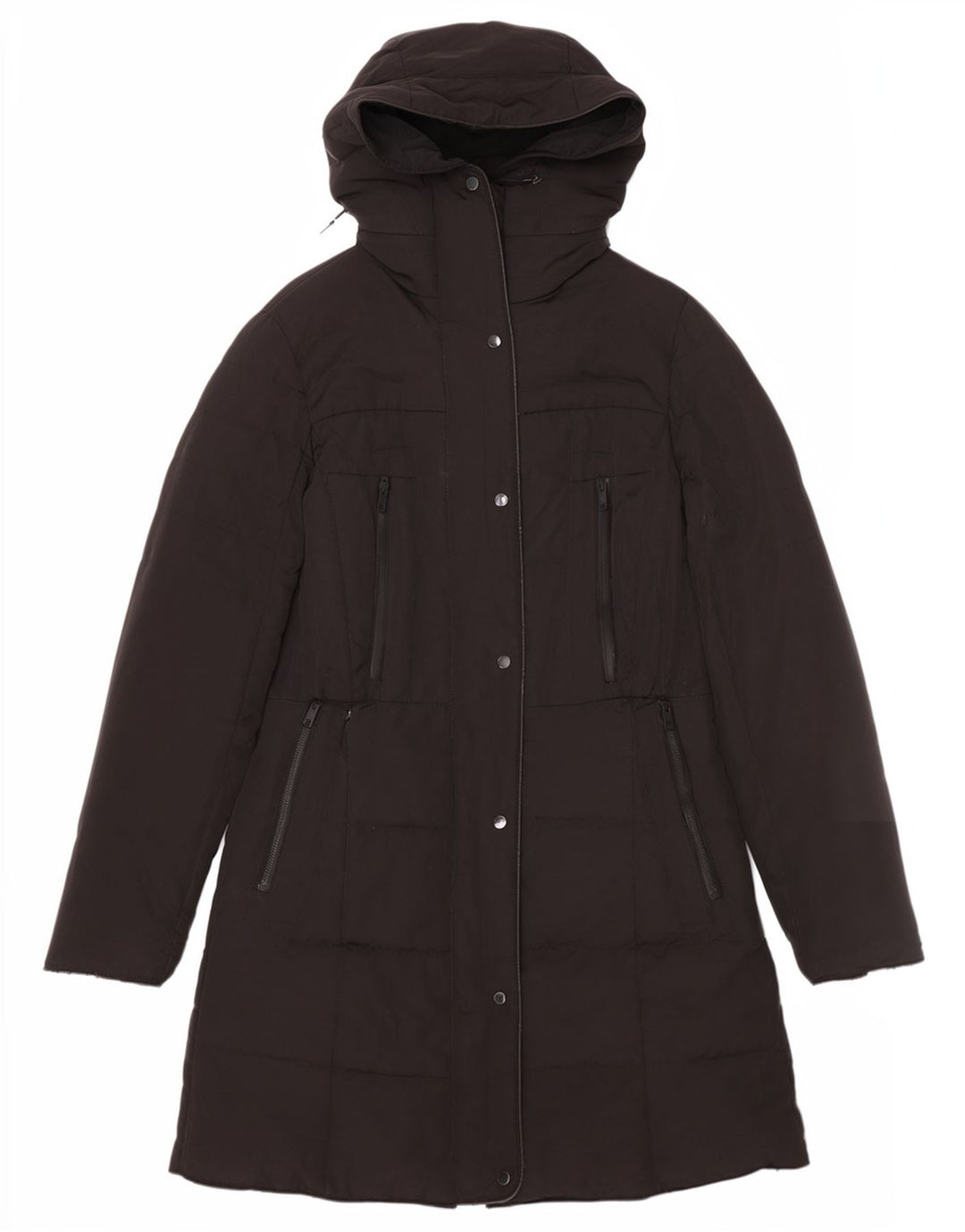Zara Dame Hætte Polstret Frakke UK 14 Medium Sort