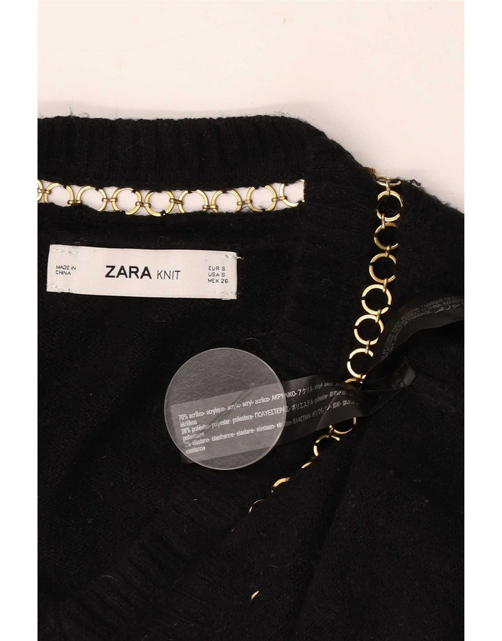 Zara Womens Oversized V-hals sweater UK 10 Small Black Acryl