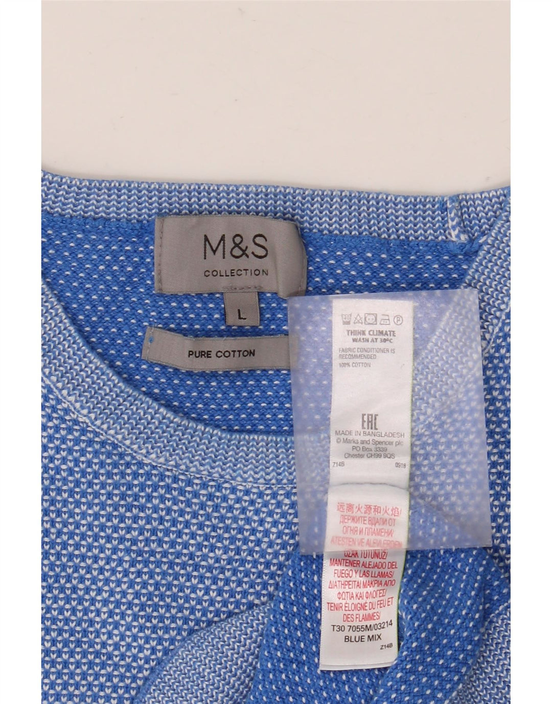 MARKS & SPENCER Herre sweater med rund hals, stor blå bomuld