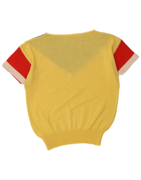 Vintage Dame Boat Neck Jumper Sweater UK 10 Small Yellow Colourblock
