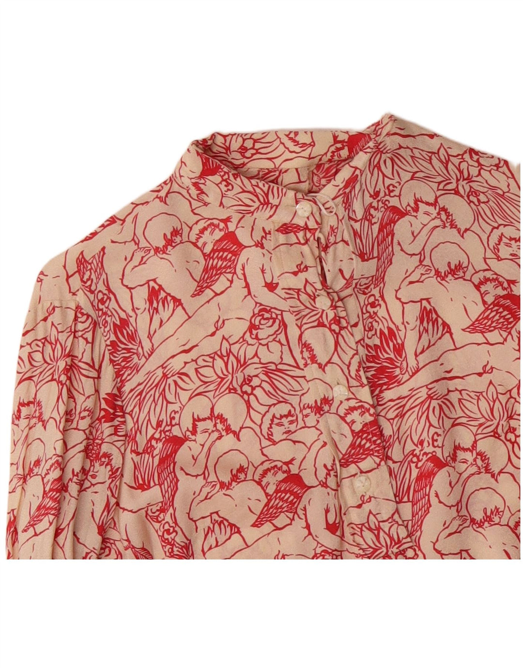 VINTAGE Grafisk skjortebluse til kvinder UK 12 Medium White