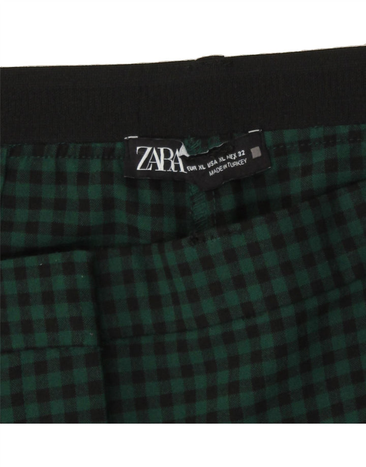 ZARA Womens Slim Cropped Trousers W32 L27 Green Gingham Polyester Vintage Zara and Second-Hand Zara from Messina Hembry 