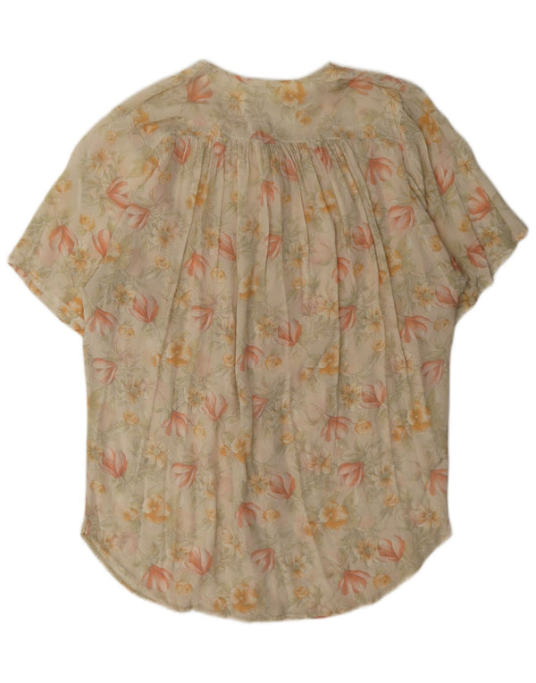 Vintage Dame Kortærmet Skjorte Bluse IT 42 Medium Beige Floral