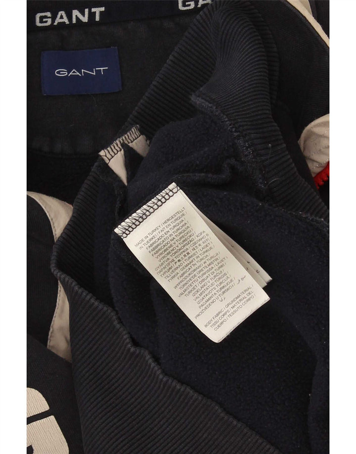 Gant Herre Grafisk Zip Neck Sweatshirt Jumper Small Navy Blue Colourblock