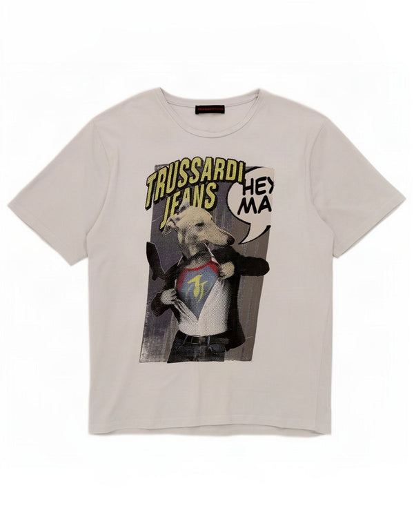 Trussardi Jeans Herre Grafisk T-Shirt Top 2XL Hvid Bomuld