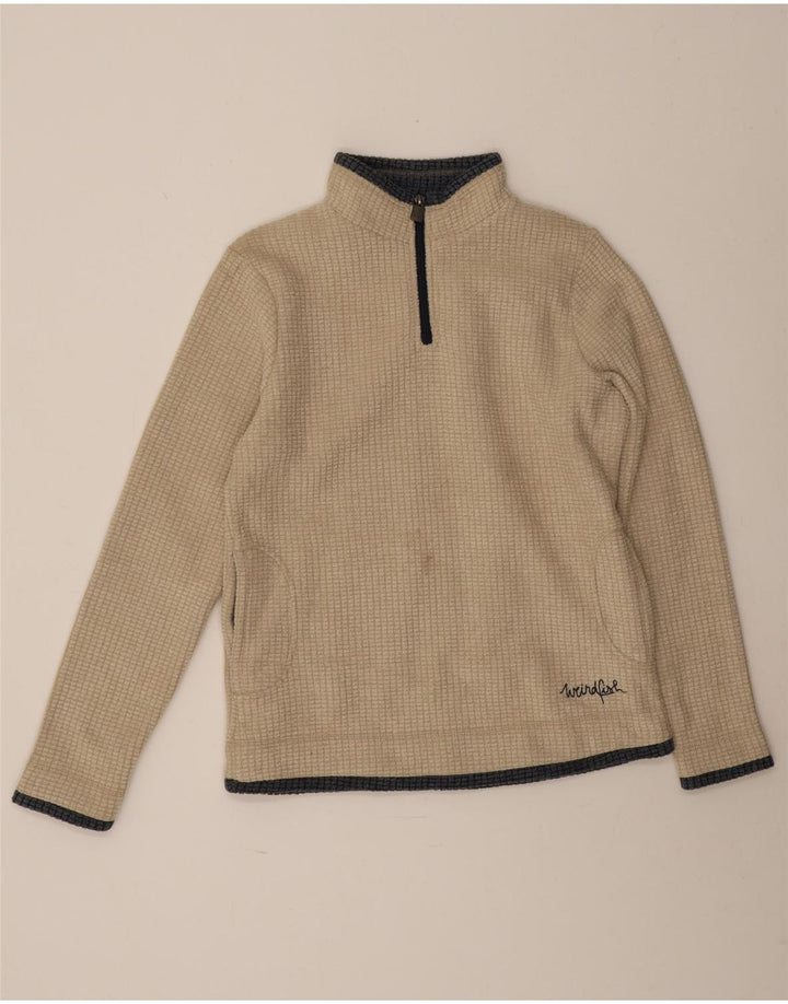 Weird Fish Dame Zip Neck Fleece Jumper UK 12 Medium Beige Polyester