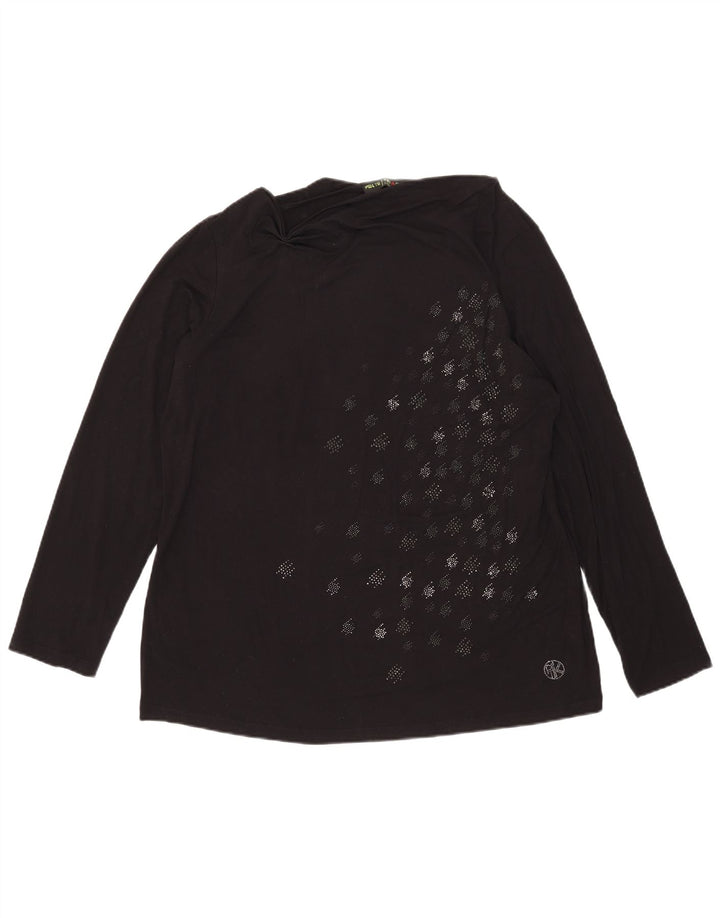 Perte by Krizia Dame Abstrakt mønster Top Langærmet UK 18 XL Sort