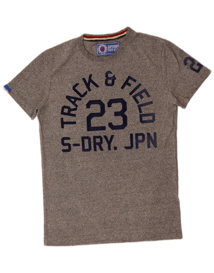 SUPERDRY Herre Track & Field Grafisk T-Shirt Top Lille Grå Bomuld