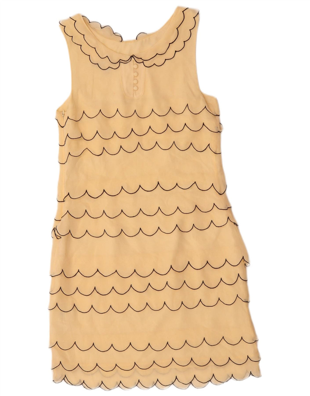 VINTAGE Dame Ærmeløs Skede Kjole UK 6 XS Beige Stribet Silke