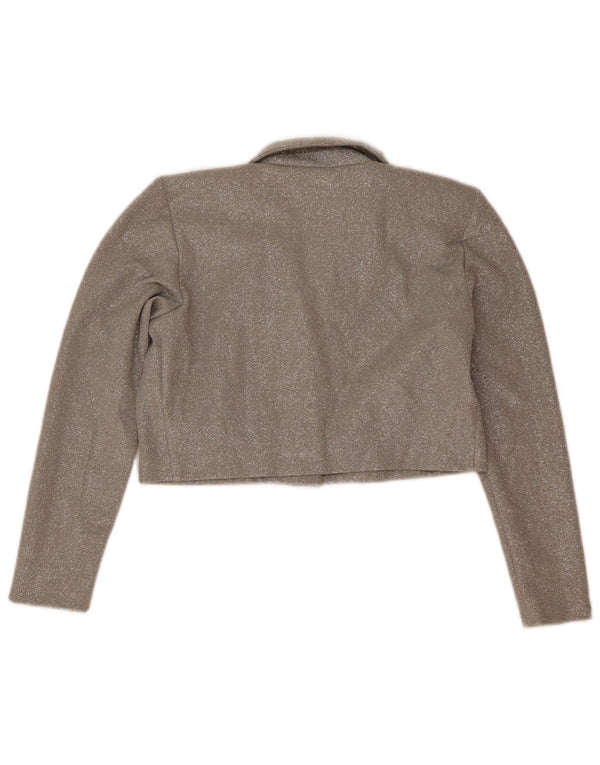 Vintage dame langærmet Crop Top UK 14 Medium Sølv Flecked