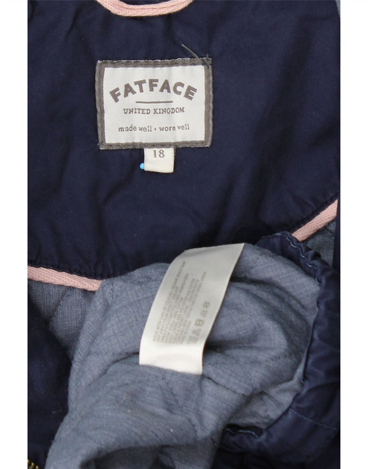 Fat Face Dame Hooded Parka Jacket UK 18 XL Navy Blue Bomuld