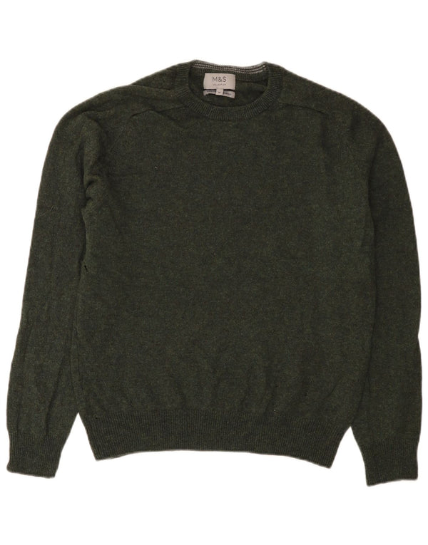 Marks & Spencer Mens Crew Neck Jumper Sweater Medium Green Wool
