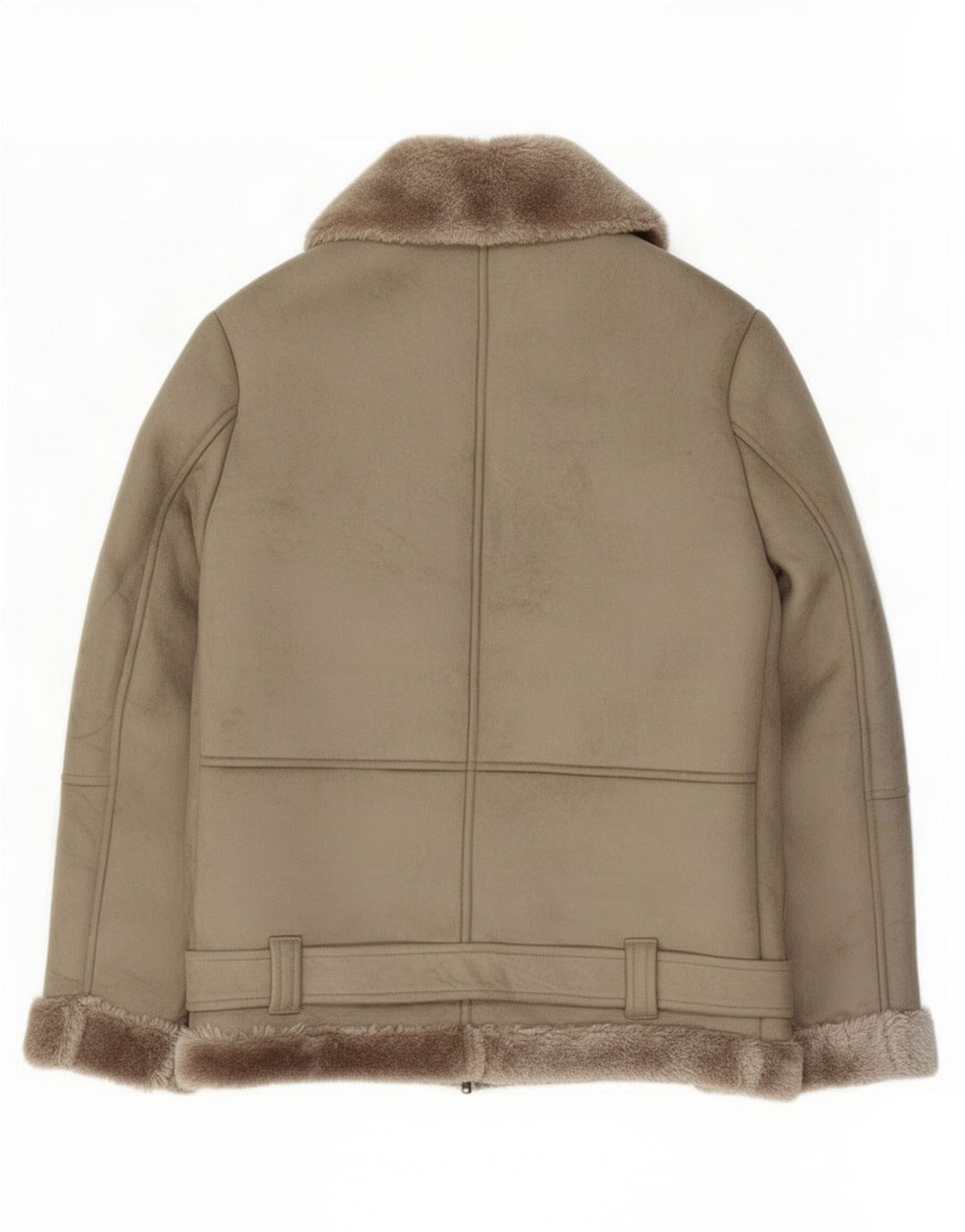 Topshop Dame Oversized Sherpa Biker Jacket UK 6 XS Grå Polyester