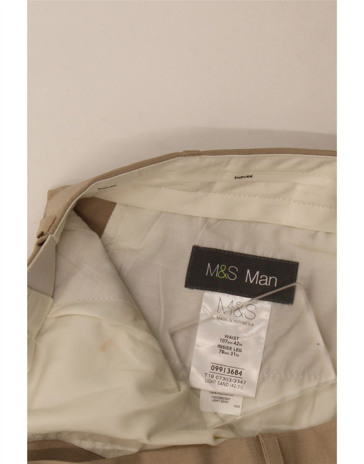 MARKS & SPENCER Lige chinobukser til mænd W42 L31 Beige polyester