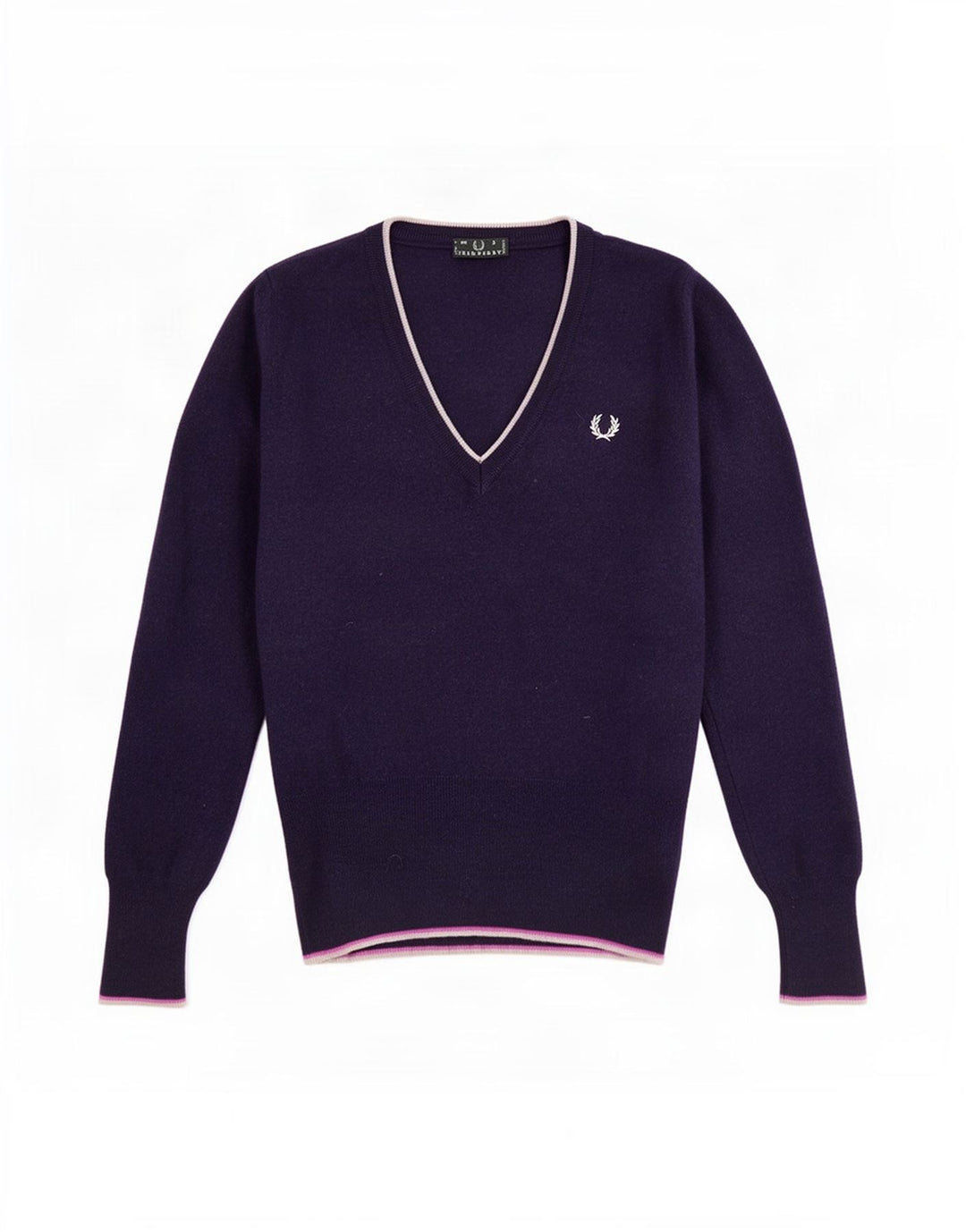 Fred Perry Dame V-hals sweater UK 8 Lille marineblå uld