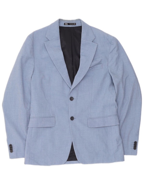 Zara Herre 2-knaps blazerjakke EU 48 Medium Blue Polyester