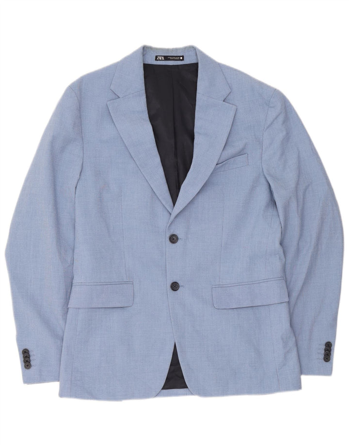 Zara Herre 2-knaps blazerjakke EU 48 Medium Blue Polyester