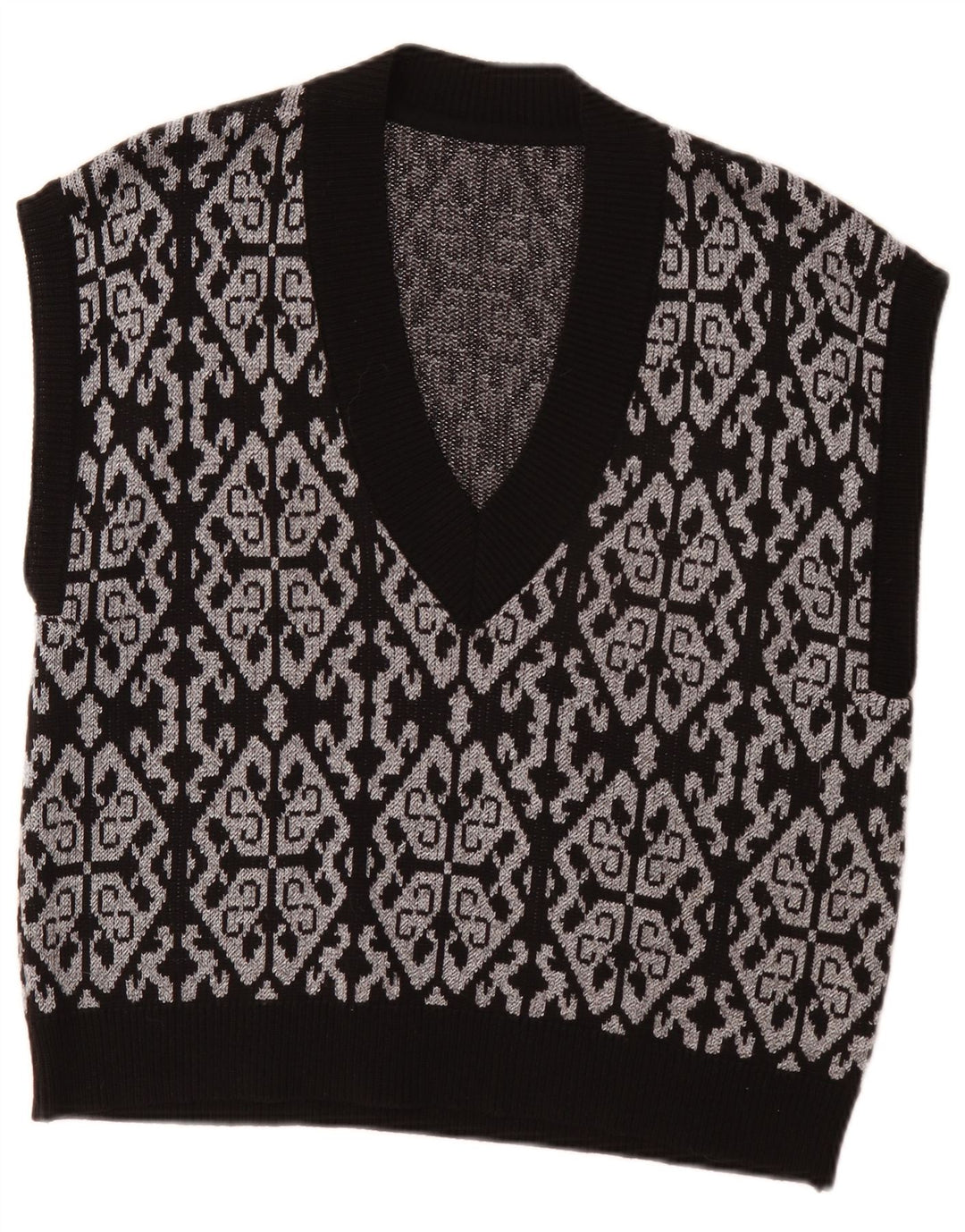 Vintage Dame Vest Tank Top EU 46 XL Black Fair Isle Polyester