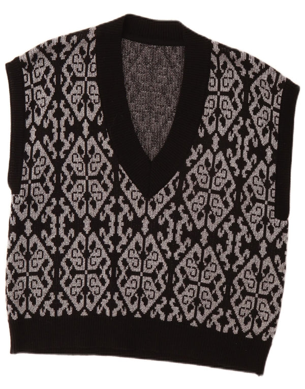 Vintage Dame Vest Tank Top EU 46 XL Black Fair Isle Polyester