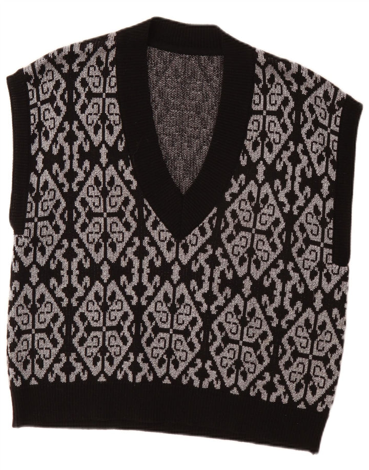 Vintage Dame Vest Tank Top EU 46 XL Black Fair Isle Polyester