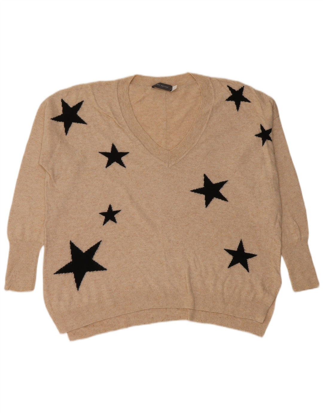 MINT VELVET Dame abstrakt mønster V-hals sweater UK 10 Small Beige