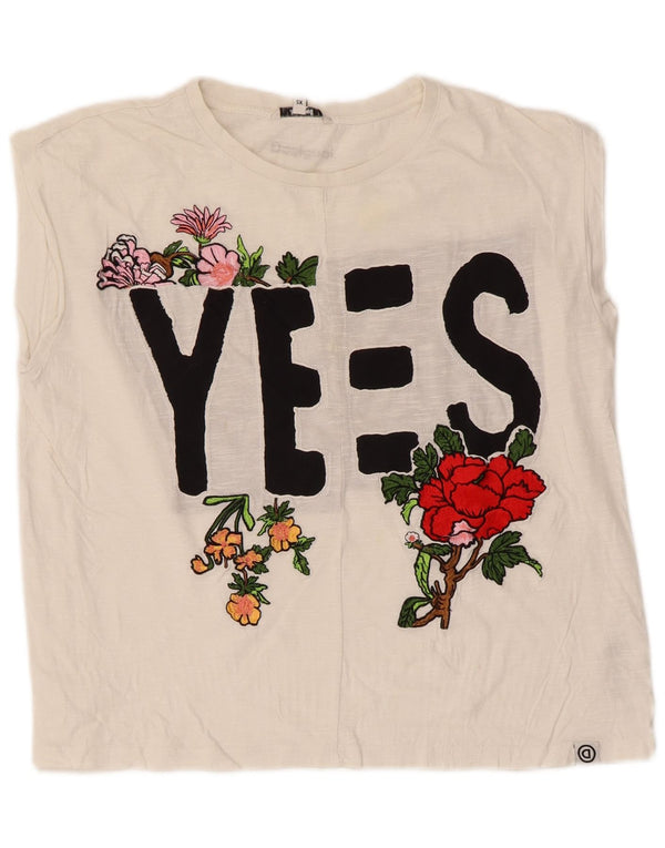 Desigual Kvinder Oversized Grafisk Vest Top UK 6 XS Hvid Bomuld