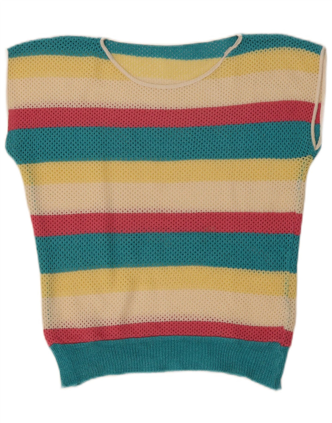 Vintage Dame Vest Tank Top UK 12 Medium Flerfarvet Stribet