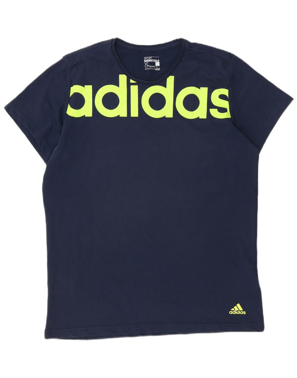 ADIDAS Herre Climalite grafisk T-shirt top XL marineblå bomuld