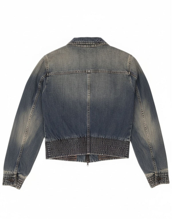 Sisley Womens Crop Denim Jacket UK 10 Small Blue Cotton