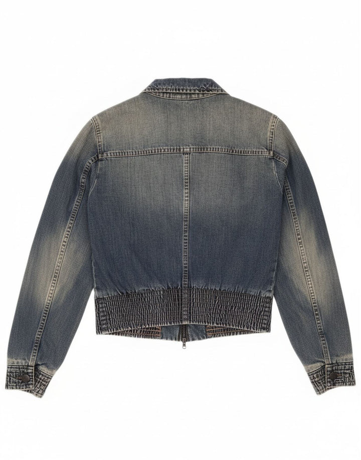 Sisley Womens Crop Denim Jacket UK 10 Small Blue Cotton