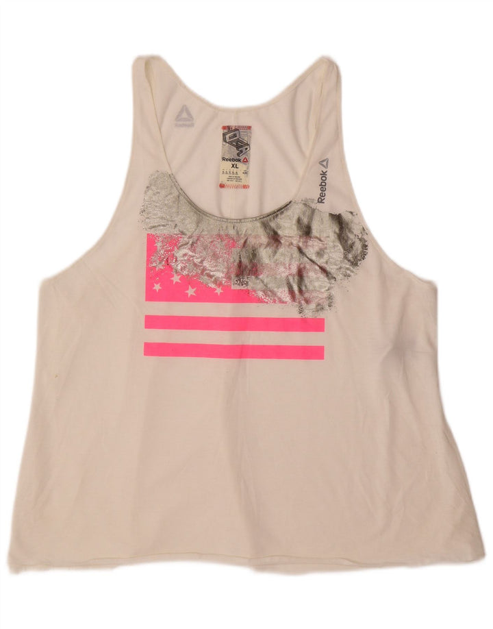 REEBOK Womens Graphic Vest Top UK 20/22 XL Off White Polyester