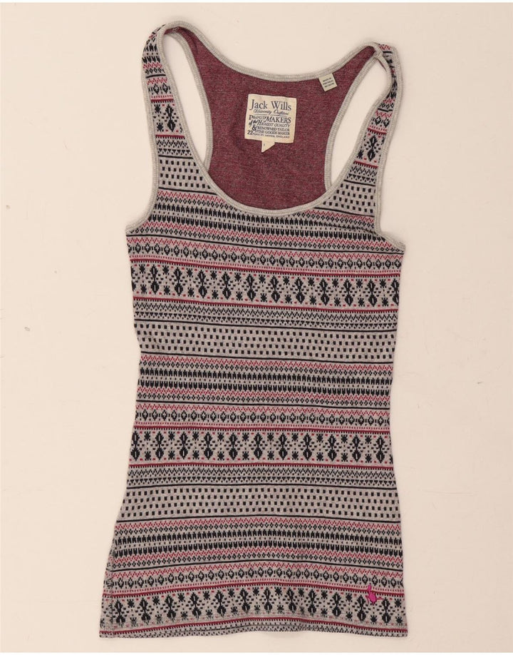 JACK WILLS Damevest Top UK 8 Small Grey Fair Isle Cotton