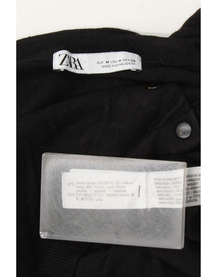 Zara Womens Crop Cardigan Sweater UK 12 Medium Black Viscose