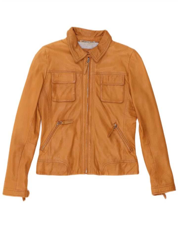 Massimo Dutti Dame Crop Læderjakke UK 12 Medium Beige Fåreskind