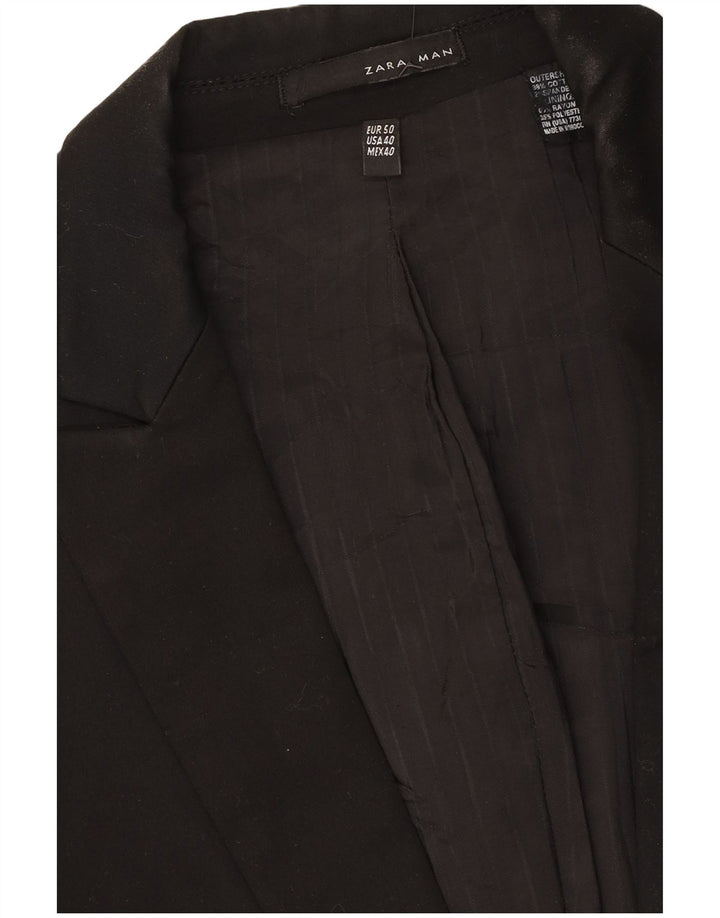 Zara Herre 1 Knap Blazer Jakke EU 50 Medium Sort Bomuld